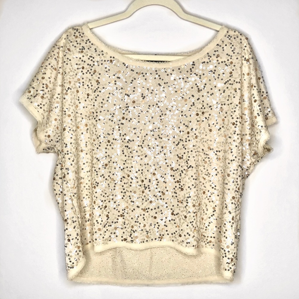 H&M | Cream Ivory Sequin Lose Fit Shirt Size Small